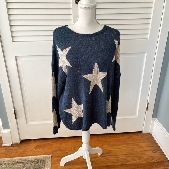 Easel Los Angeles oversized women’s size small knit sweater, blue with stars - Picture 1 of 5